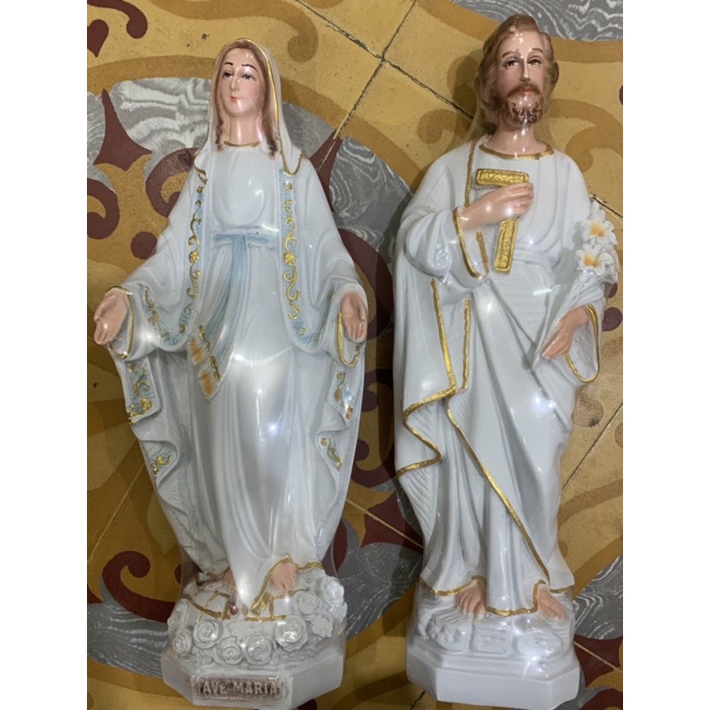 Tượng công giáo- Combo 2 Tượng đức mẹ ban ơn và tượng thánh cả giuse cao 30cm gia rẻ
