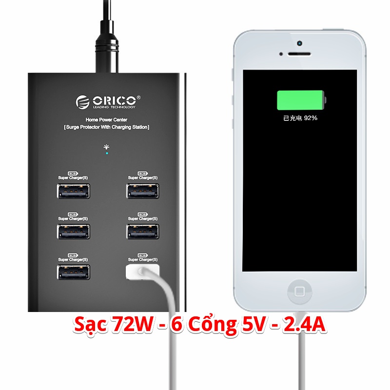 [ORICO] Sạc Nhanh 6 Cổng USB 72W DUB-6P - 6 Cổng 5V 2.4A Out - DUB-6P
