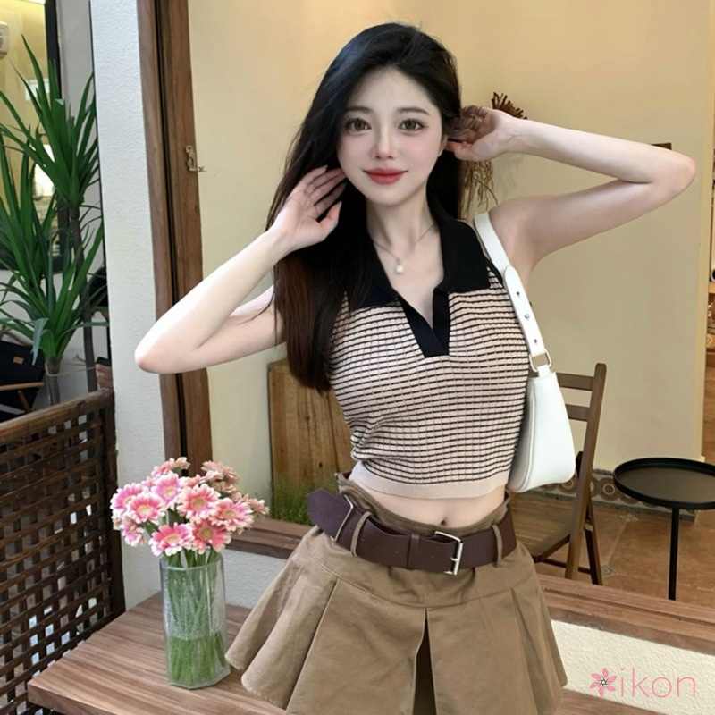 Áo Dệt Kim Nữ Sát Nách Màu Sắc Tương Phản