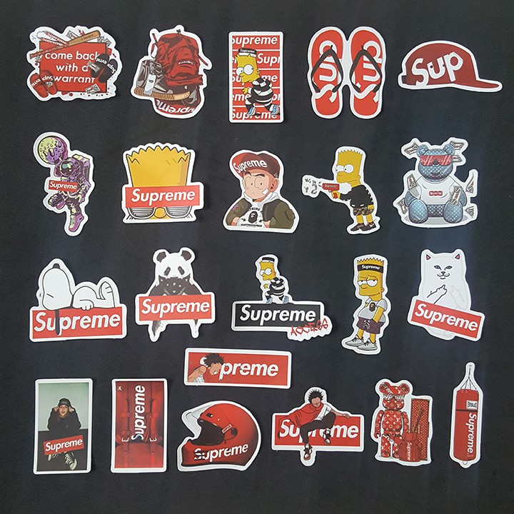 Bộ Sticker dán cao cấp chủ đề SUPREME HOẠT HÌNH - Dùng dán Xe, dán mũ bảo hiểm, dán Laptop...