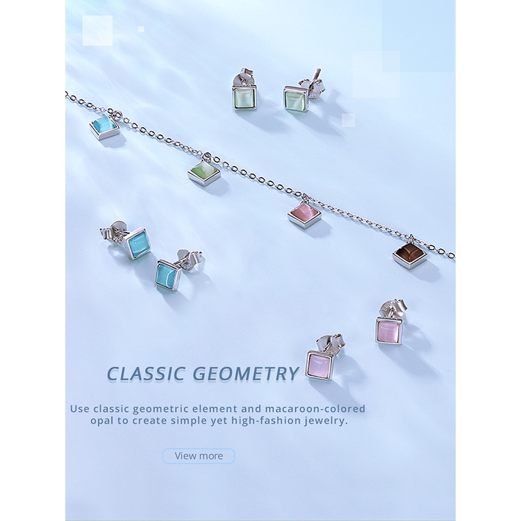 BAMOER Bông Tai bạc 925 HìNh Vuông Đơn GiảN