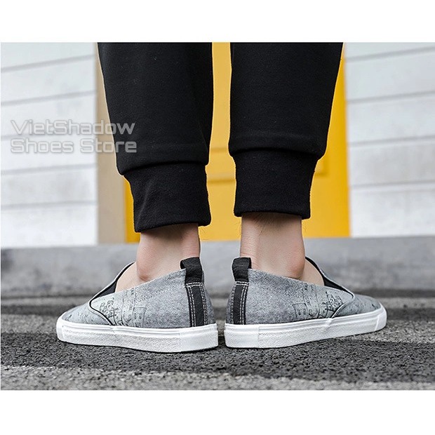 Slipon nam - Giày lười vải họa tiết hot trend - Chất liệu vải thô 2 màu xám xanh và xám trắng - Mã SP 1220 | BigBuy360 - bigbuy360.vn