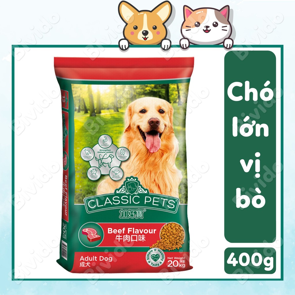 Thức ăn chó lớn Classic Pets Adult vị bò túi 400g - Bivido