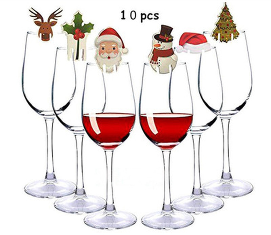 10 Pcs Christmas Cup Card/ Santa Xmas Tree Snowman Elk Wine Glass Place Cards Decoration/ New Year Christmas Party Table Supplies