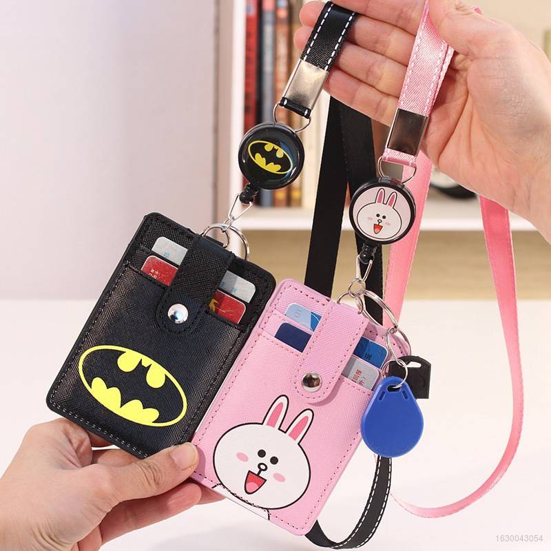 Bao đựng thẻ xe buýt đeo cổ họa tiết hoạt hình có thể thu gọn dây dành cho học sinh