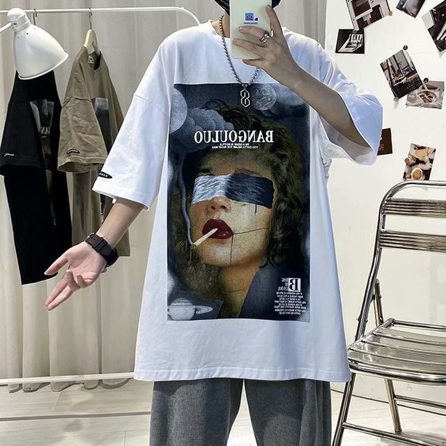 Áo phông tay lỡ American high street phong cách Unisex