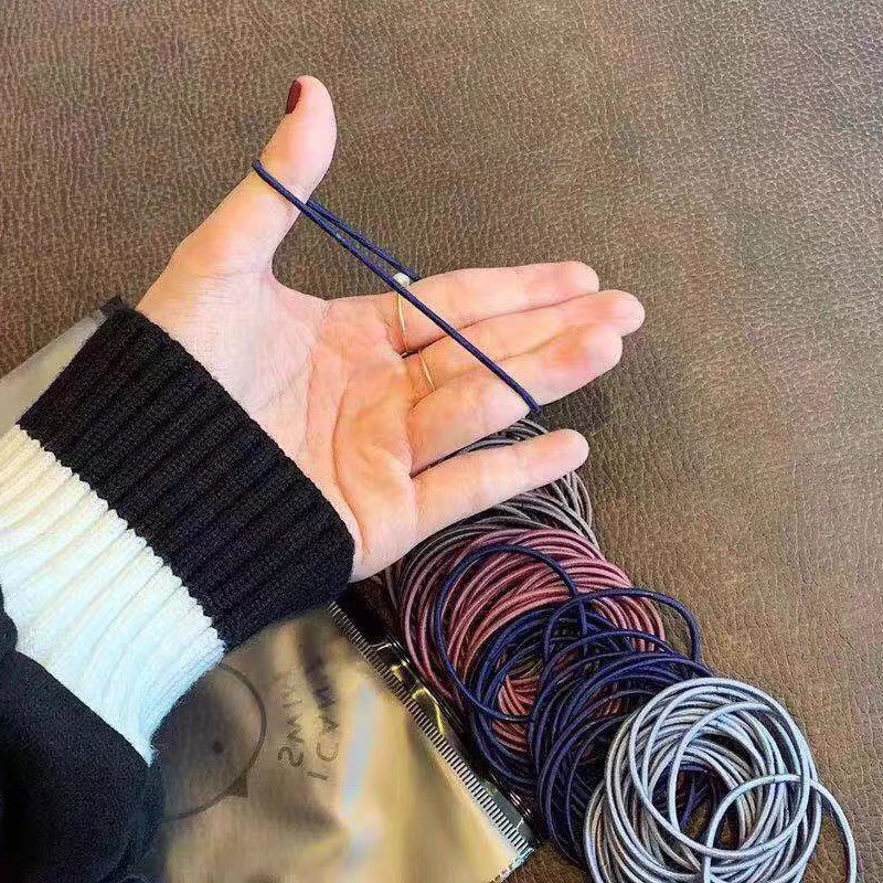 Dây cột tóc set 100 sợi co giãn nhiều màu, thun buộc tóc kèm túi zip phong cách hàn quốc MINIGIRL D1