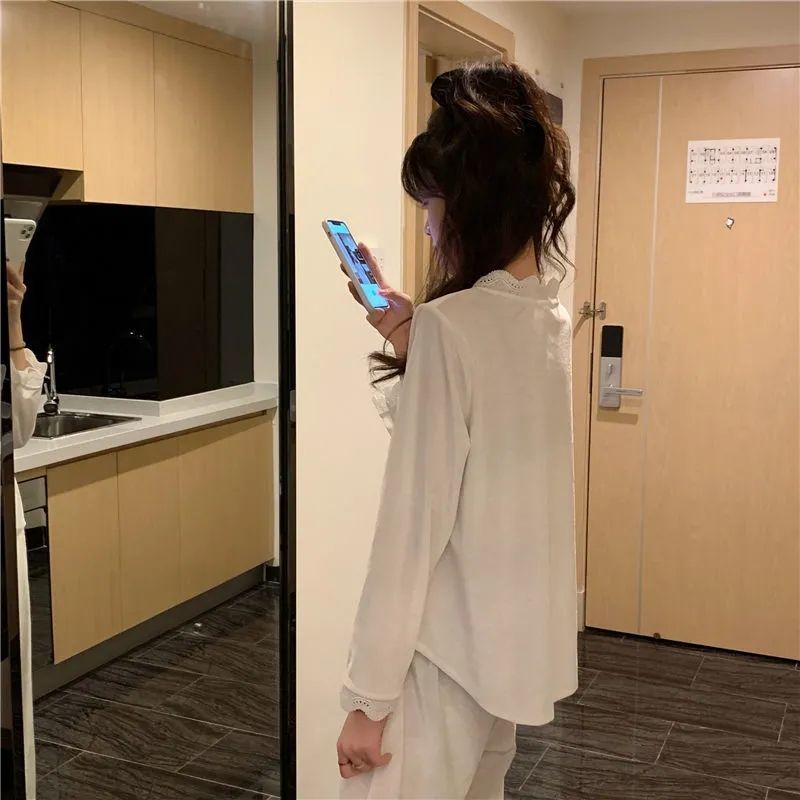 Bộ đồ ngủ tay dài chất nhung thời trang thu đông cho nữ