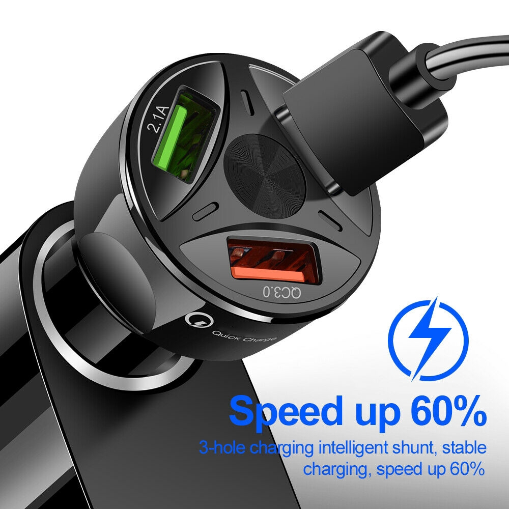 Thiết bị sạc nhanh điện thoại QC3.0 3 2.1A cổng USB cho ô tô