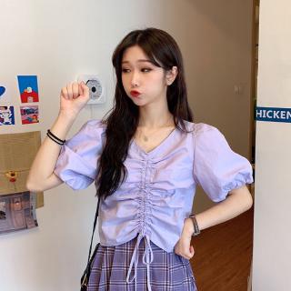 Áo Croptop Tay Ngắn Dáng Rộng Màu Tím Thời Trang Mùa Hè Cho Phái Nữ