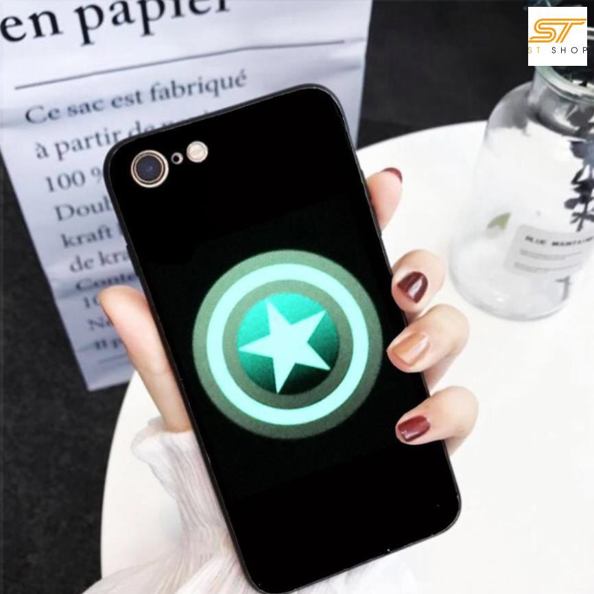 Ốp Lưng Kính Dạ Quang - Khiên Captain ( Evengers ) dành cho OPPO a37/neo9/a39/neo9s/a57/a59/f1s/a71/a83