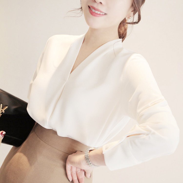 ÁO SƠ MI TRẮNG CÔNG SỞ CỔ V PHONG CÁCH HÀN QUỐC SIÊU XINH MIU07