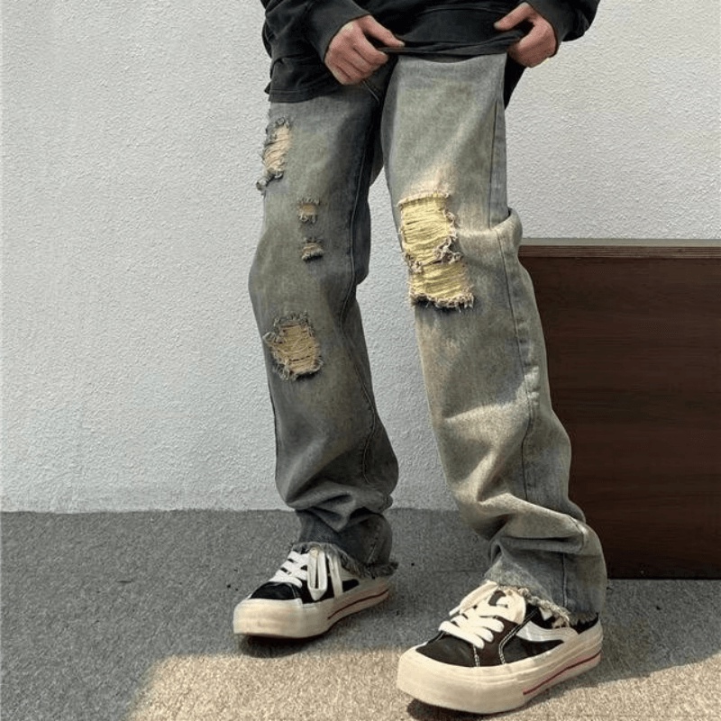 Quần Jean Dài Dáng Rộng Phong Cách Hip Hop Nhật Bản Thời Trang Cho Nam Size S-3XL