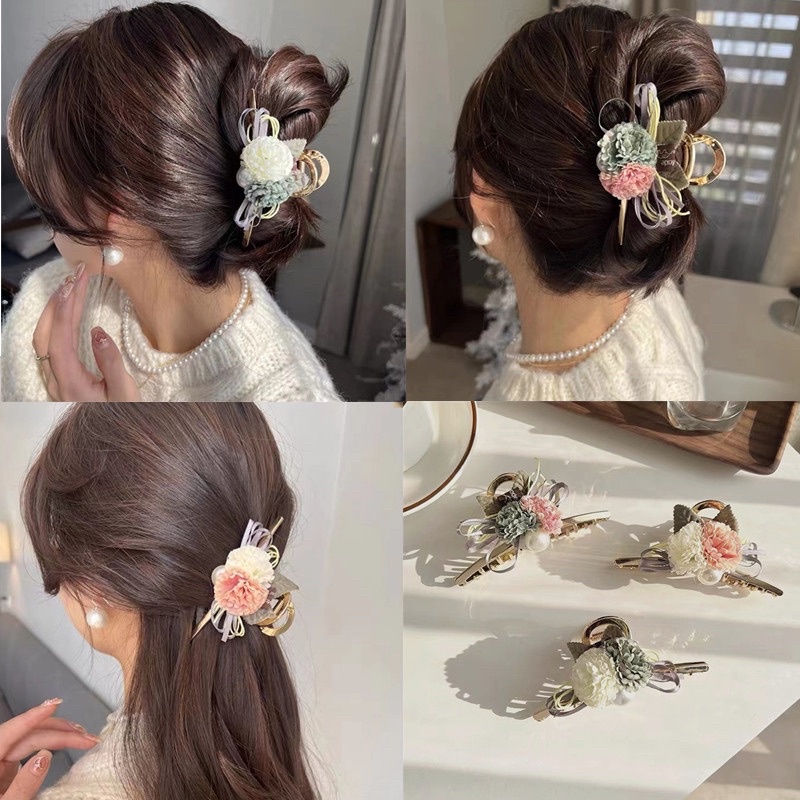 Kẹp tóc kim loại đính hoa 1 bên sang chảnh nữ tính kẹp tóc hoa sau đầu Hàn Quốc