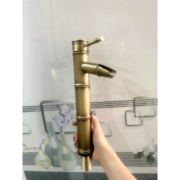 Lavabo cổ đồng trúc cao cấp kèm dây cáp nóng lạnh