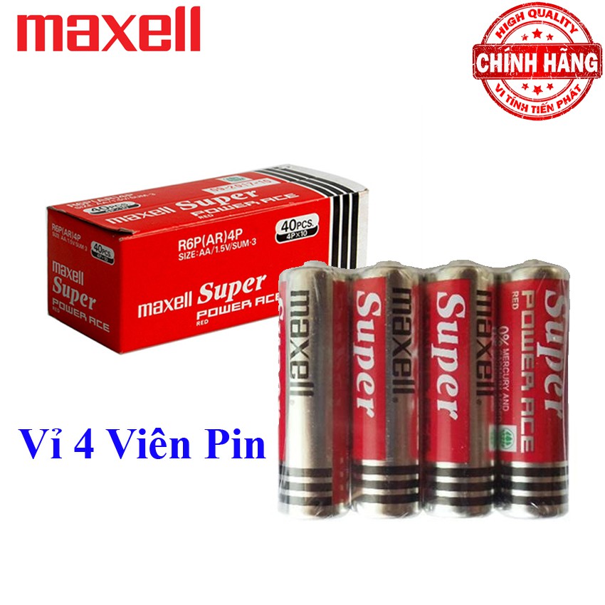 Bộ vỉ 4 viên Pin Tiểu AA (2A) Maxell Super 1.5V