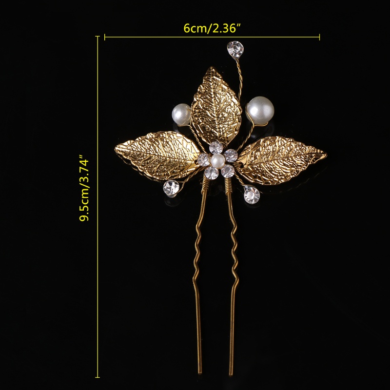 Kẹp Tóc Hình Lá Đính Pha Lê &amp; Ngọc Trai