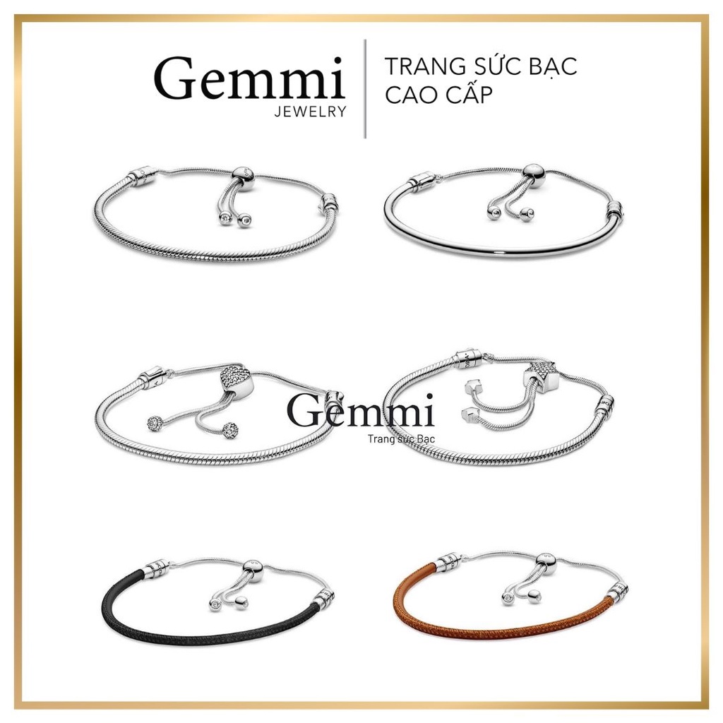 Vòng BẠC cao cấp Gemmi - Vòng tay Pan mềm mix charm dây rút Bạc Thái S925