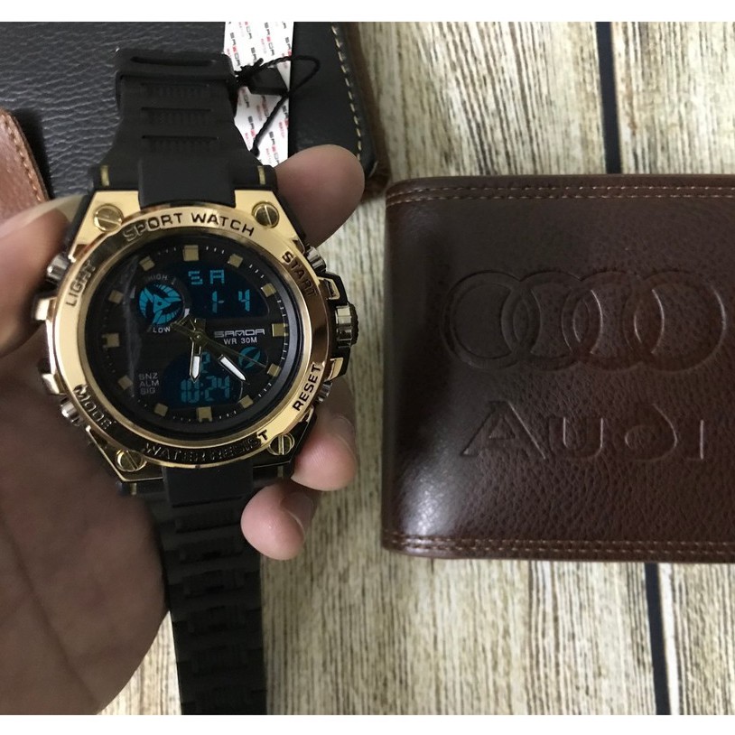 FREE SHIP_Đồng hồ điện tử thể thao nam Sanda dây khớp nhựa vòng cung viền thép chống rỉ SD0