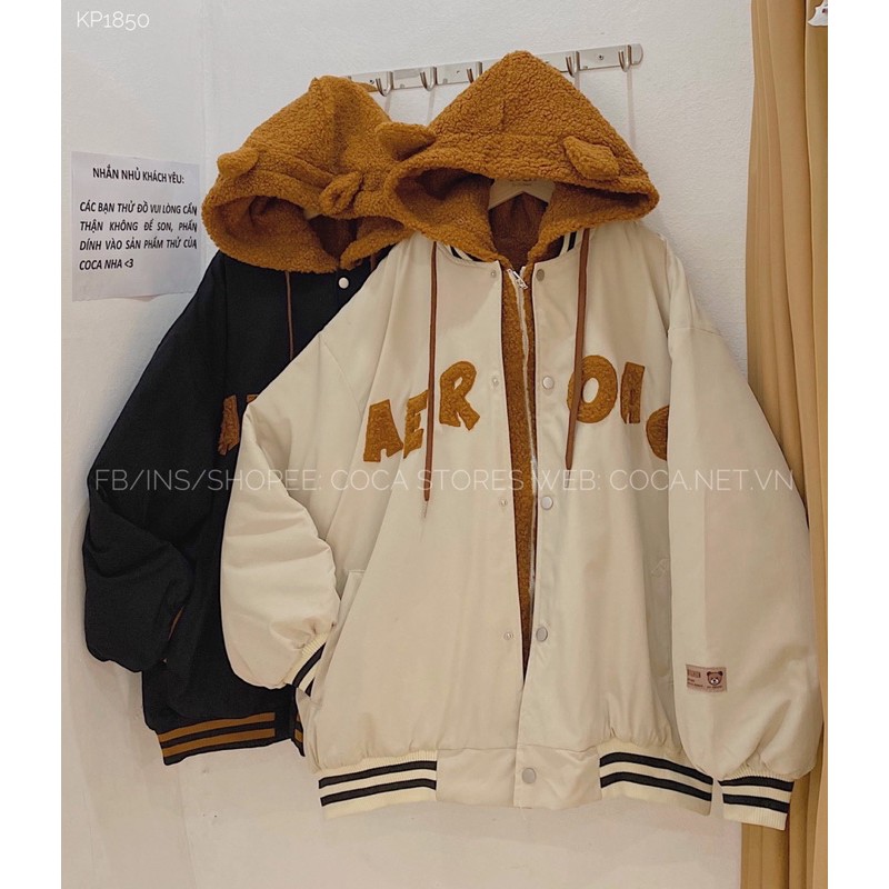 [KP1850]🐻 Áo khoác phao mix lông cừu mũ gấu AER (Có sẵn/ảnh thật) | BigBuy360 - bigbuy360.vn