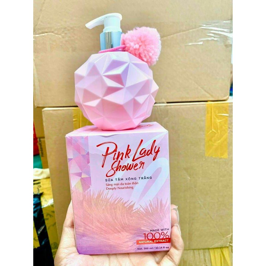 Sữa tắm PinkLady 300ml hồng siêu đẹp có cục bông