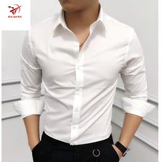 Áo sơ mi nam nữ dài tay Unisex Basic TRƠN Form rộng màu trắng và đen Chất cotton lụa mịn mát Bigsize Red Hunter - SM