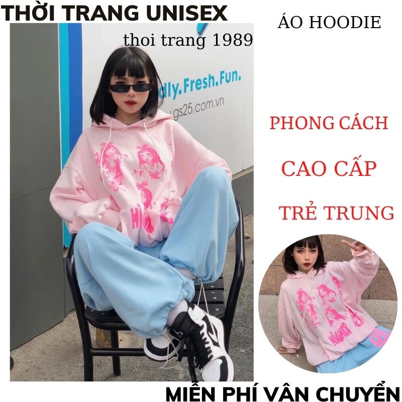 Bộ đồ thể thao 2 món gồm áo hoodie chui đầu dày dặn và quần thời trang mùa thu đơn giản cho nữ ,áo hoodie nữ ,quần bom