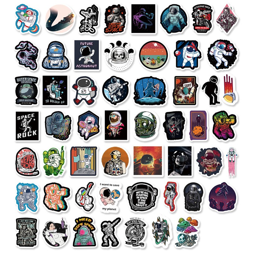[Set 50 Cái] Sticker phi hành gia vũ trụ chống nước dán trang trí laptop, mũ bảo hiểm, vali, xe ga, ván trượt - DB.039