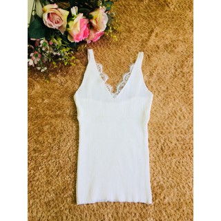 [niceshop1] Áo len trắng 2 dây phối ren