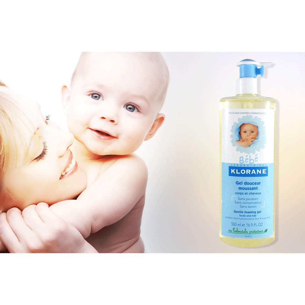 Set 2 chai sữa tắm gội cho bé Klorane Bebe 500ml của Pháp