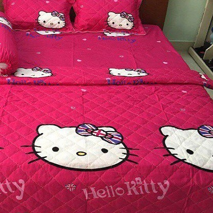 Bộ ga gối Poly cotton HELLO KITTY hồng đậm m6/m8 ( 1 ga + 2 vỏ gối)