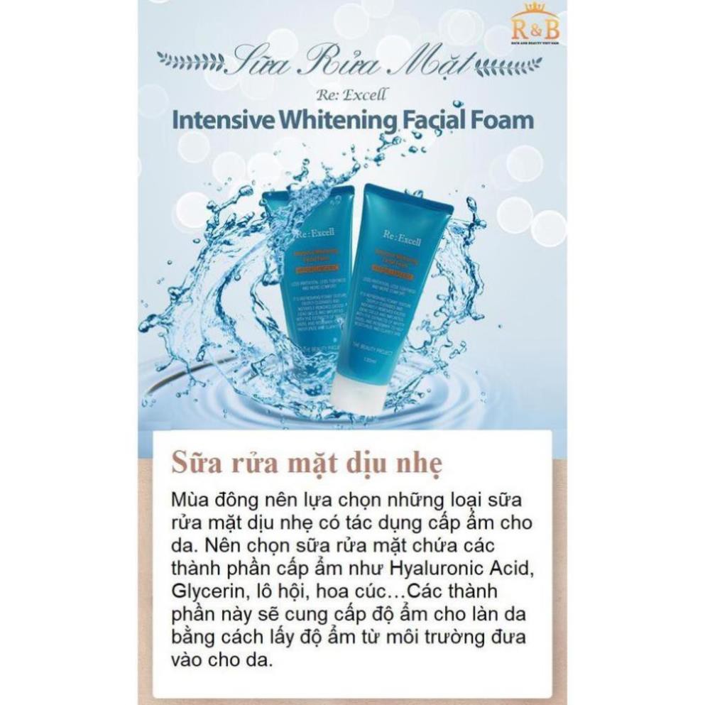Sữa rửa mặt trắng da  Re:Excell Intensive Whitening Facial Foam - Sữa rửa mặt cho da dầu, làm sạch sâu,cấp ẩm - 130ml