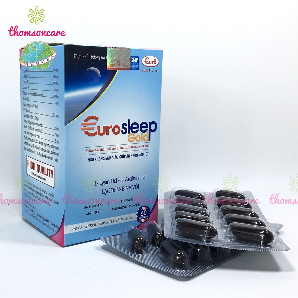 Viên ngủ ngon, giảm mất ngủ, an thần từ Melatonin, sâu giấc từ thảo dược Euro Sleep hộp 60v