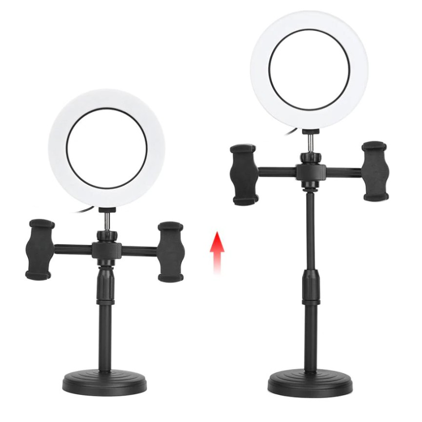Đèn Led 16cm Với 2 Giá Đỡ Điện Thoại Để Bàn, Hỗ Trợ Livestream, Trang Điểm, Chụp Ảnh Beauty, Quay Video - Tặng Remote