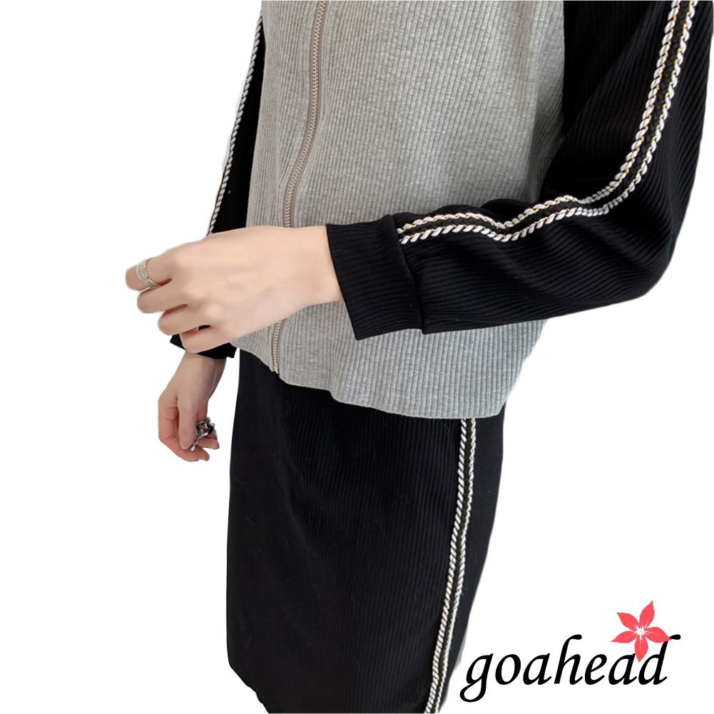 Set đầm suông dài kèm áo hoodie khóa kéo thời trang thu đông cho nữ