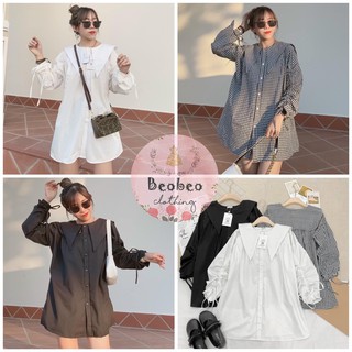 [Ảnh thật] Áo sơ mi oversize cổ thuỷ thủ rút dây tay phồng ulzzang