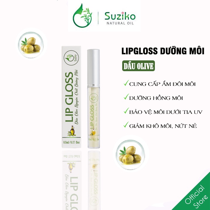 Lip Gloss dầu olive nguyên chất Suziko dưỡng môi ẩm mịn tươi hồng |5ml