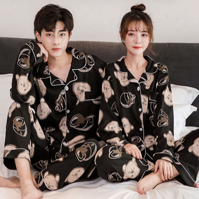 Bộ Đồ Ngủ Tay Dài Họa Tiết Gấu Dễ Thương