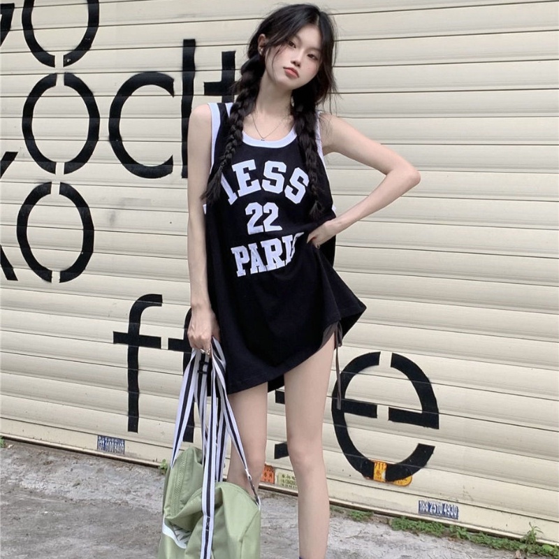 Áo thun COZOK thể thao sát nách form rộng phong cách retro