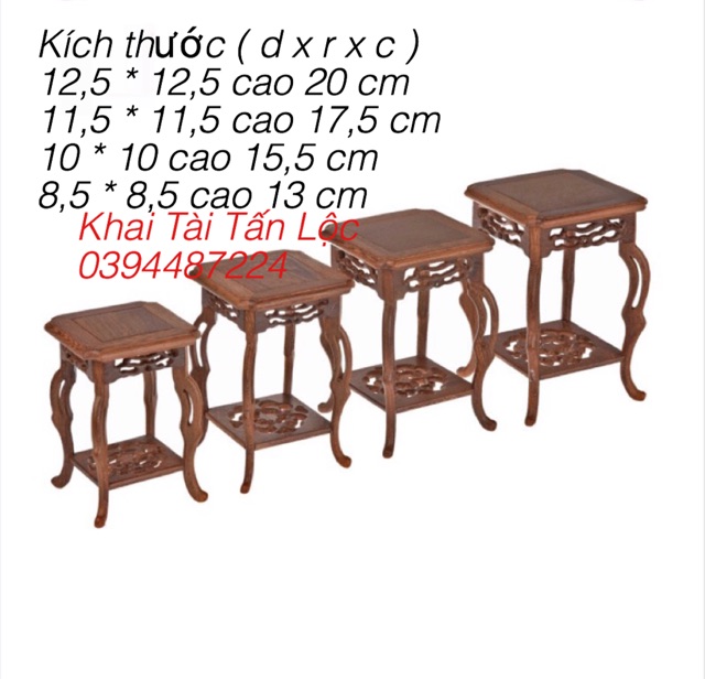 Bộ 4 đế gỗ , đôn gỗ mini kiểu cổ để đặt tượng trang trí