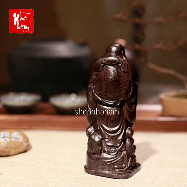 Tượng gỗ phật di lặc hoan hỉ gỗ tự nhiên khắc chữ maitreya