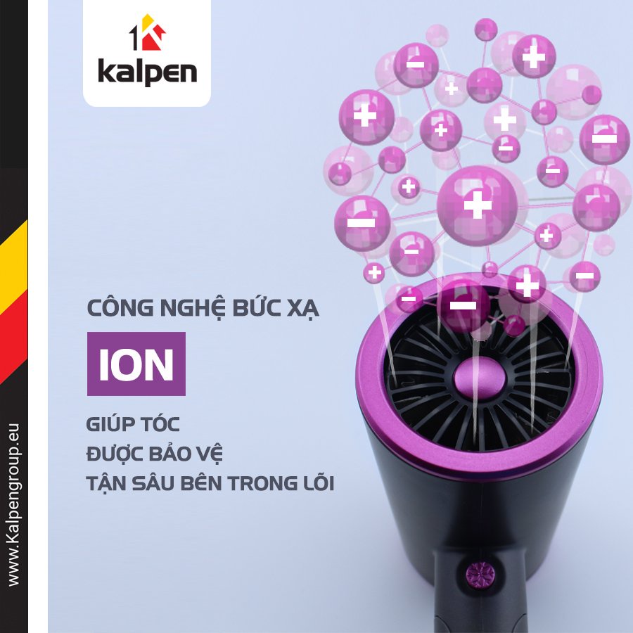 Máy sấy tóc công suất lớn tạo kiểu Kalpen với 3 chế độ sấy thông minh, công suất 1800w