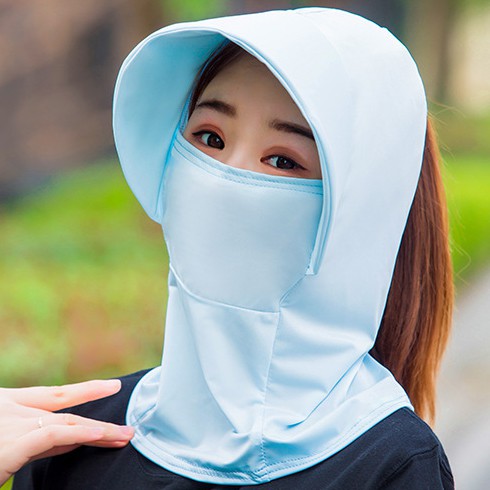 Mũ trùm đầu NINJA ngoài trời nữ mùa hè chống nắng kiêm khẩu trang - Nón lưỡi trai khẩu trang vải thun lạnh