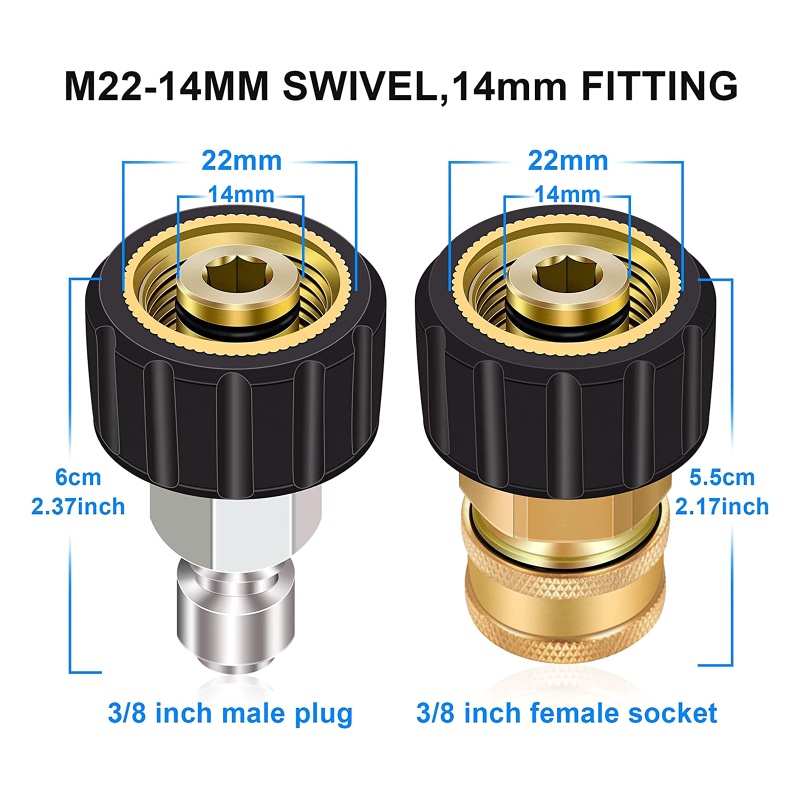 Khớp Nối Nhanh M22 14mm Đến 3 / 8 '' Bằng Thép Không Gỉ Cho Máy Rửa Xe