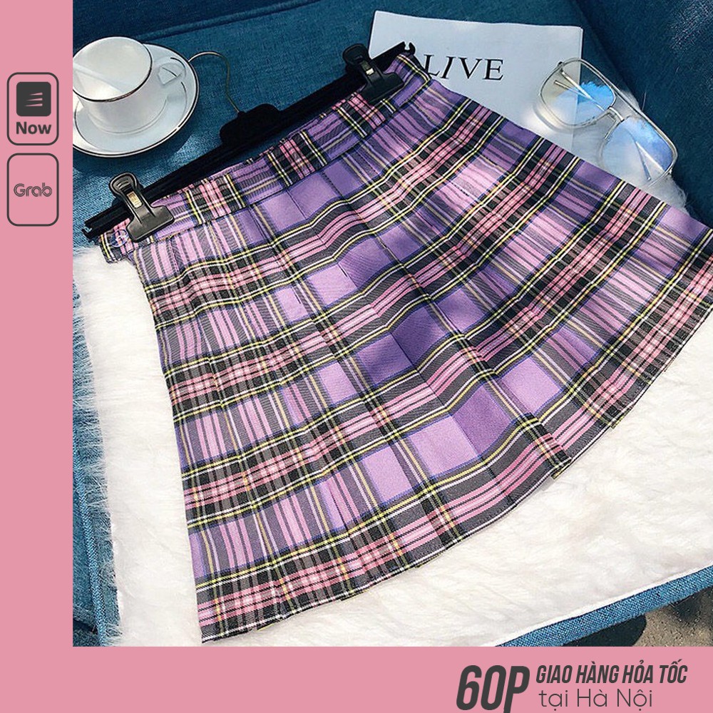 Chân Váy Xòe Ngắn chữ A Mini Skirt Dễ Thương/ Quần Váy Ngắn Kẻ Sọc Cạp Cao Kiểu Dáng Học Sinh V00027