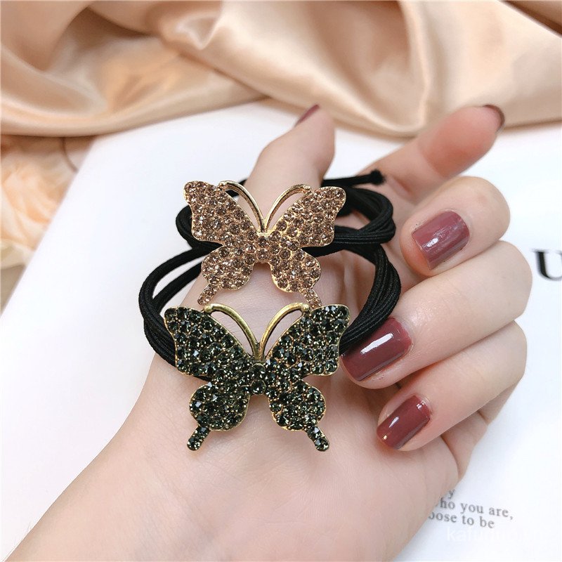 Metal Butterfly Spot Drill Rubber Band Internet Celebrity Simple Hair Ring Geometric Chanel-Style Female Hair Tie Temperament Hair Rope Hair Accessories