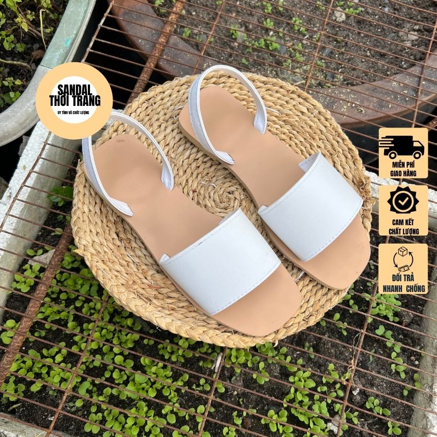 Giày sandal nữ đế bệt xỏ ngón quai ngang trắng/đen full size 30-40 nữ SANDALTHOITRANG