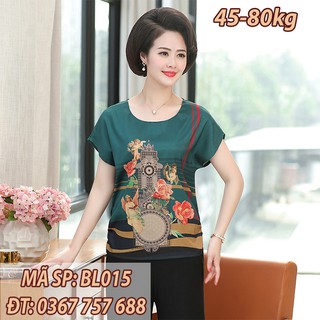 Áo kiểu áo lụa nữ trung niên form rộng chất lụa mát BL015