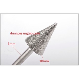 Điêu khắc đá, mài mòn đá, thủy tinh, gốm sứ, kim loại (đầu kim cương hình nón)