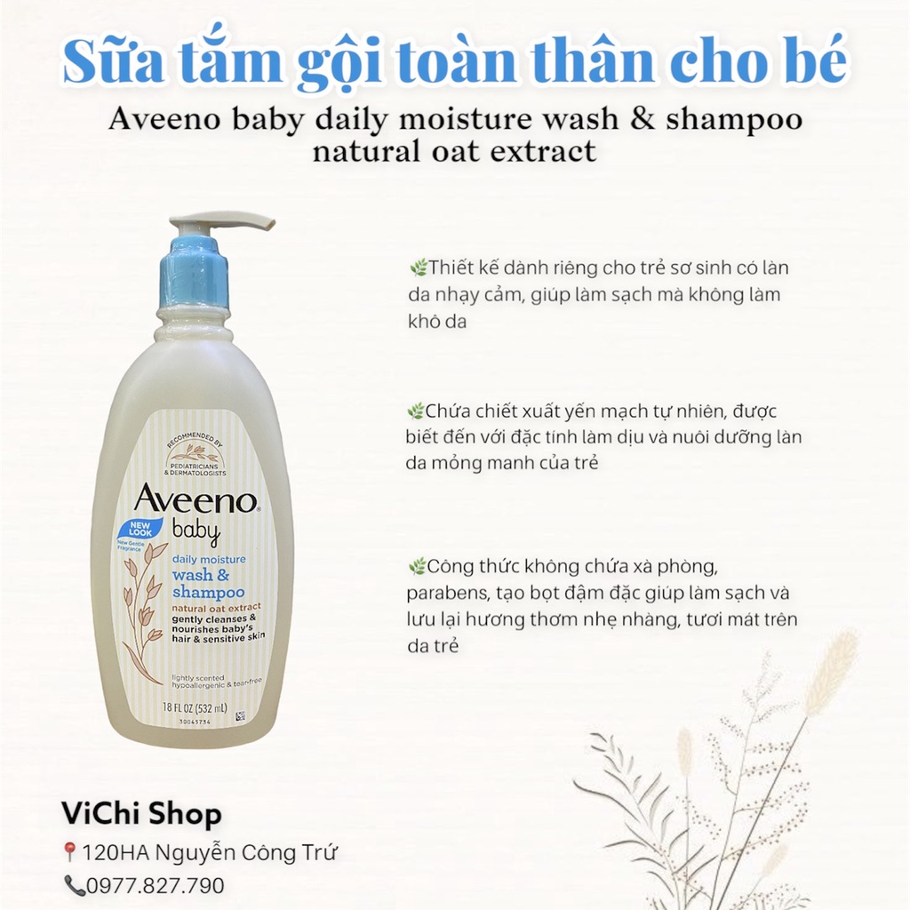 (532ml) Sữa tắm cho bé trẻ em Aveeno Baby Body Wash Shampoo, Oat Extract